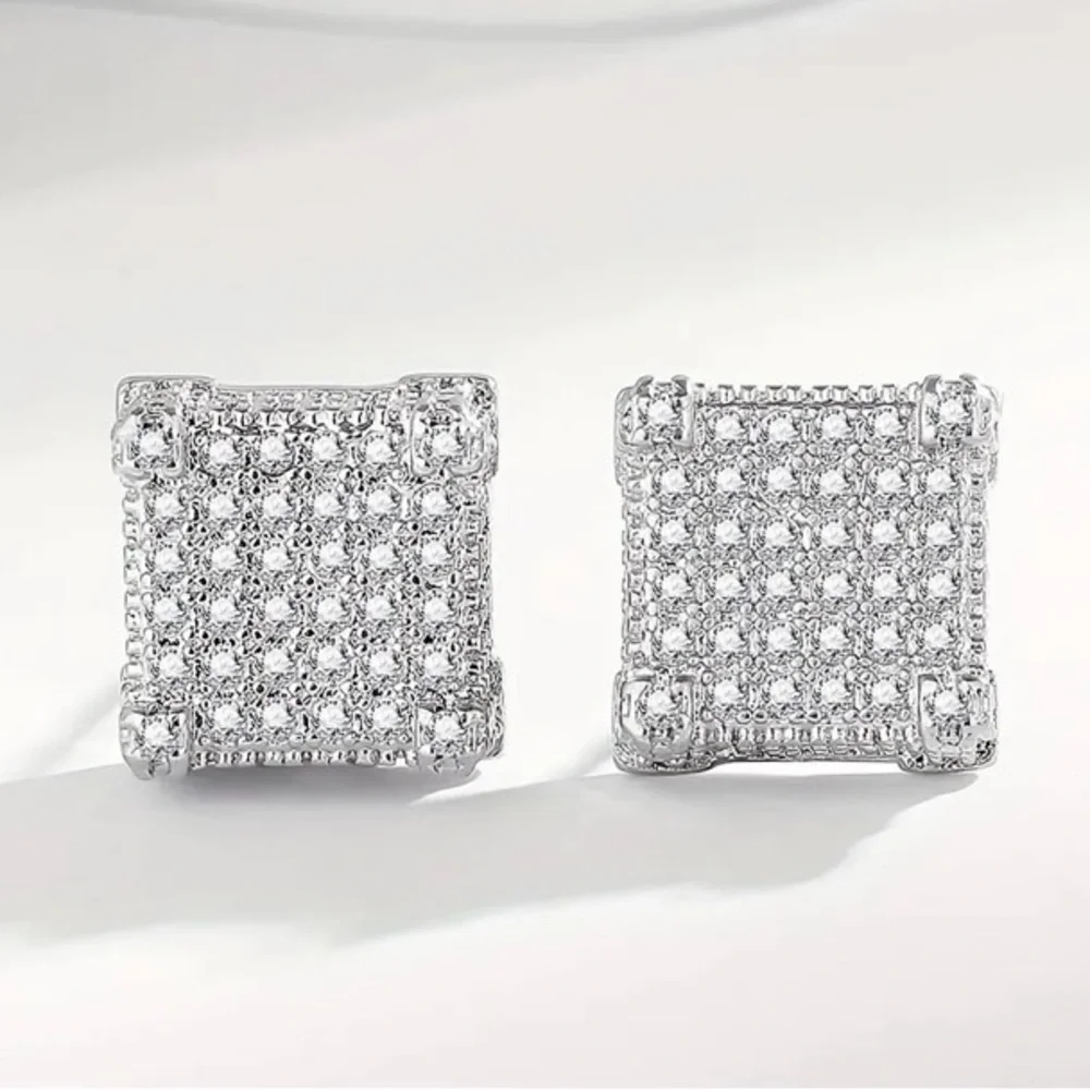 Men’s Earrings 925 Sterling Silver CZ - Picture 1 of 10